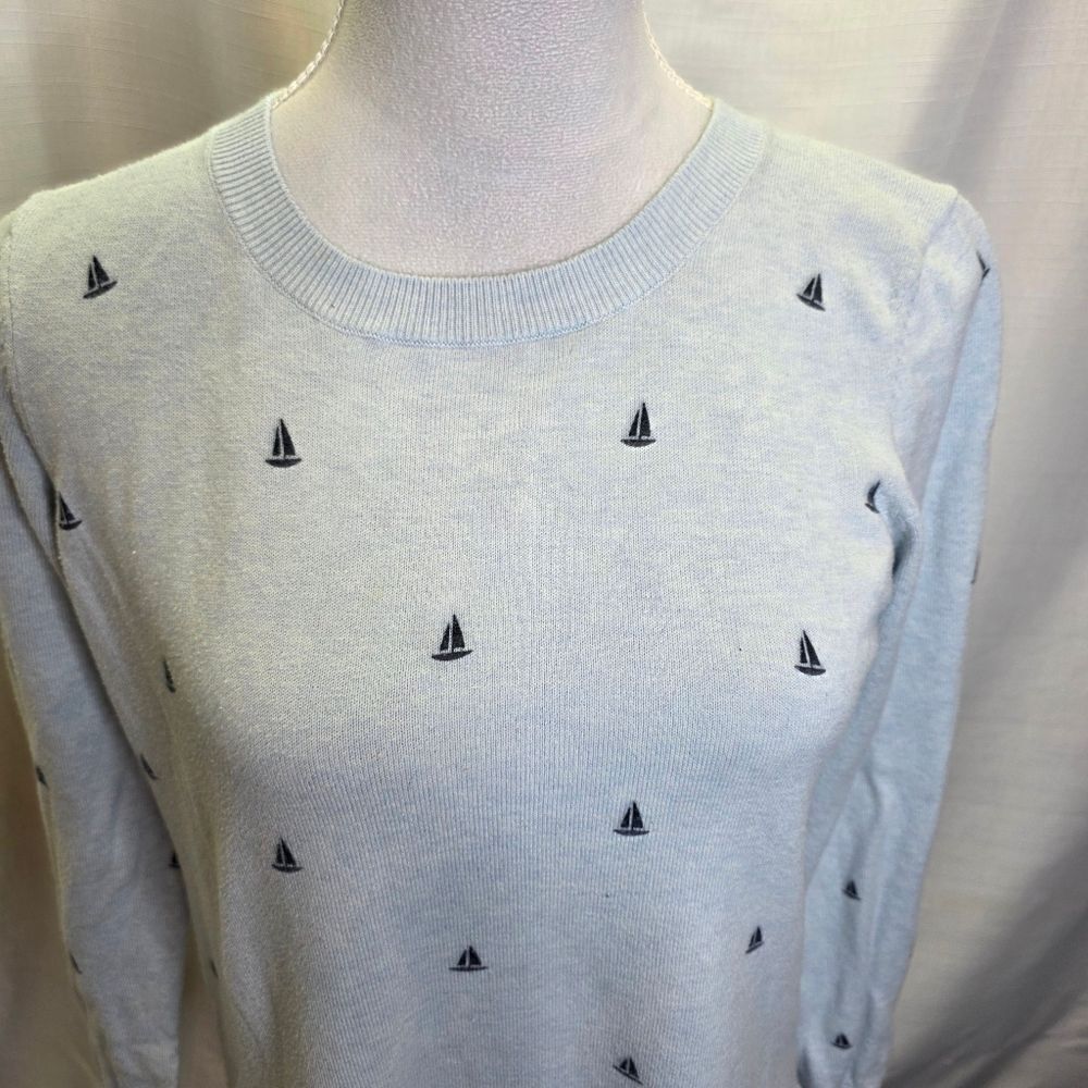Tommy Hilfiger Blue Sailboat Print Crewneck Sweater Size Medium - Picture 3 of 6